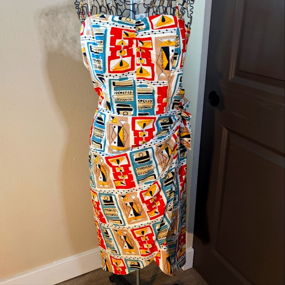 Bernie Dexter Size L Retro Rockabilly Cocktail Tiki Party Dress w/side gather